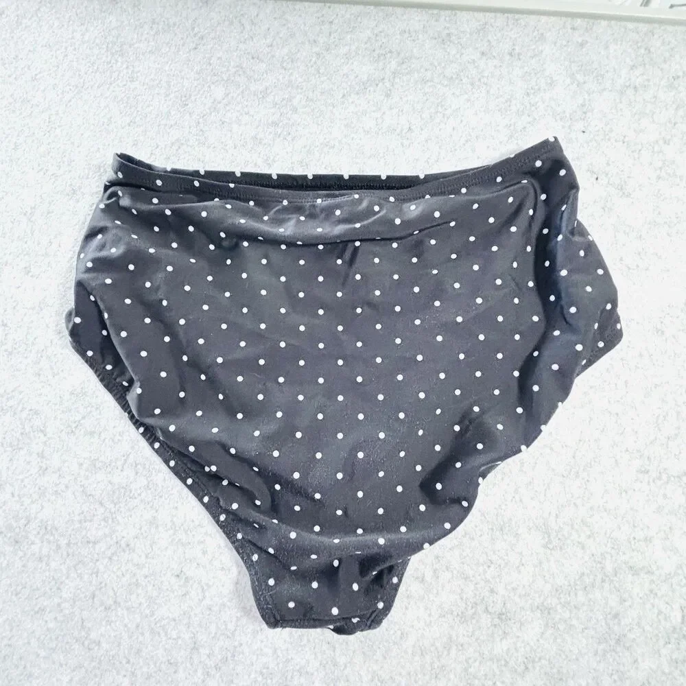 UNIQUE VINTAGE SWIM Women’s L 2 Pc Swimsuit Black White Dotted Retro Flare